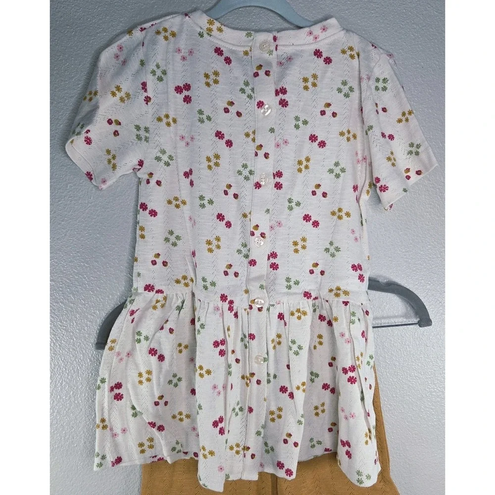 Kate Quinn Pointelle Ditsy Oatmeal Flower‎ Peplum Top & Ruffle Shorts Set 8Y NWT